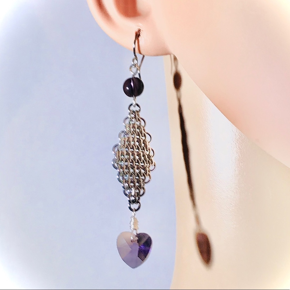 Artisan Amethyst Hearts and Diamonds Earring Set